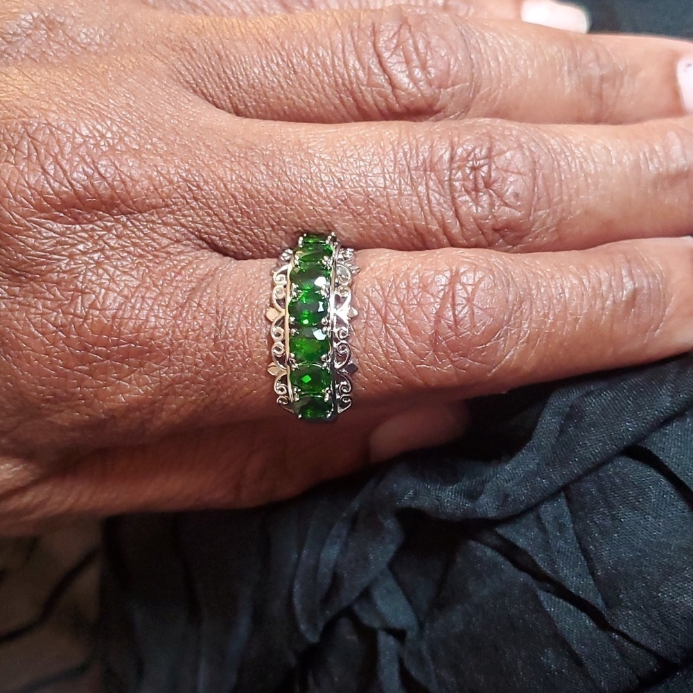 Chrome Diopside Half Eternity Band Ring in Platinum Over Sterling Silver - Picture 4 of 9